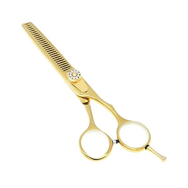 Ciseaux de coupe de cheveux fins pour barbier, ciseaux de coupe de cheveux humains dorés avec diamant