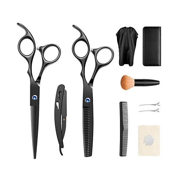 Kit de ciseaux de coupe de cheveux 6.6/6.8 noir professionnel en acier inoxydable coiffure fine texturé frange ciseaux de coi