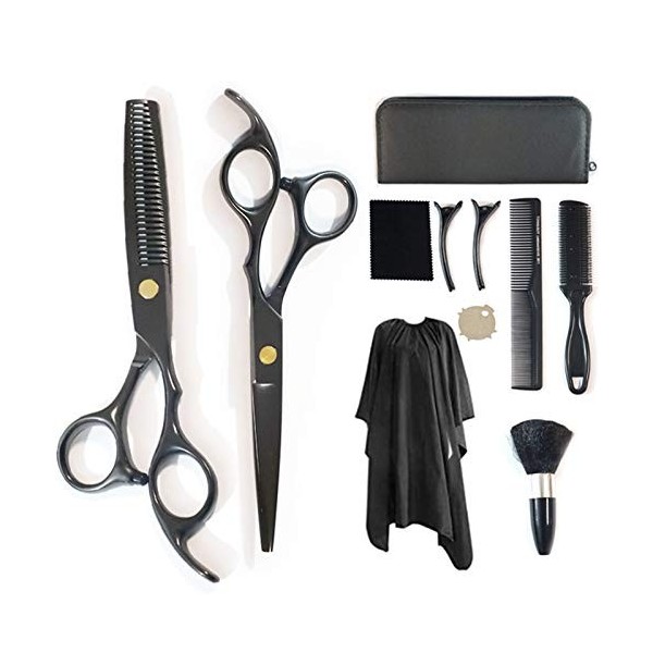 RIJPEX Kit de ciseaux de coupe de cheveux 6,0 pouces Noir Ciseaux de coiffure Set Coupe plate Ciseaux de coiffeur professionn