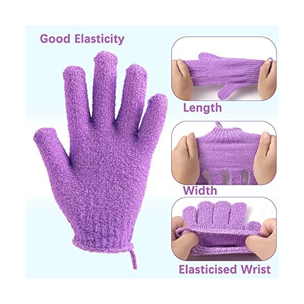 Cleedy Lot de 8 paires de gants de bain exfoliants avec boucles de suspension pour la douche - Gants exfoliants pour le corps