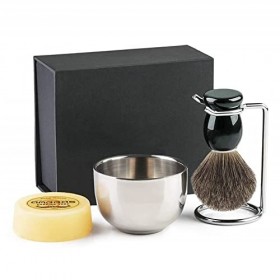 LEFEDA Simple Support De Brosse De Rasoir Véritable Pour Hommes, Brosse à Poils De Blaireau 4 En 1 Support De Rasage En Bois,