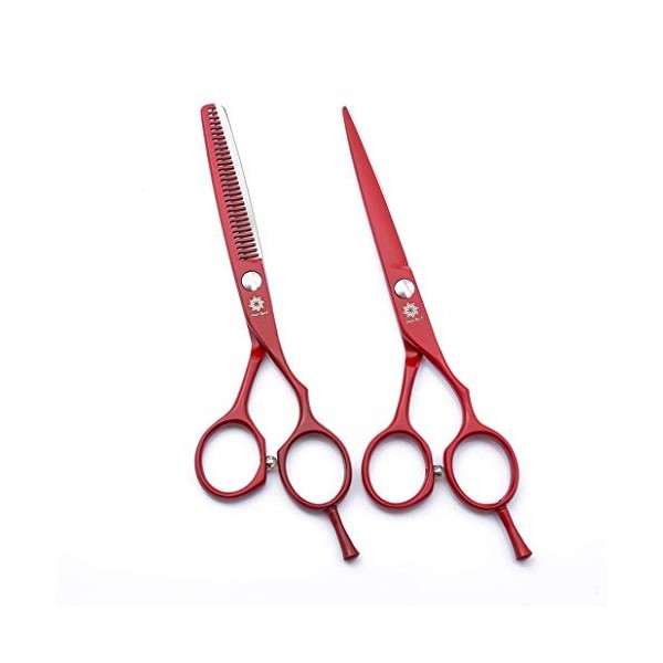 Coiffure rouge professionnel Ciseaux personnalité 6.0 pouces Droitière Set 440C premium Barber Scissor Texture Dilution Cisea