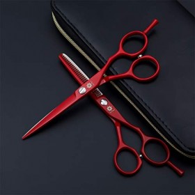 Coiffure rouge professionnel Ciseaux personnalité 6.0 pouces Droitière Set 440C premium Barber Scissor Texture Dilution Cisea