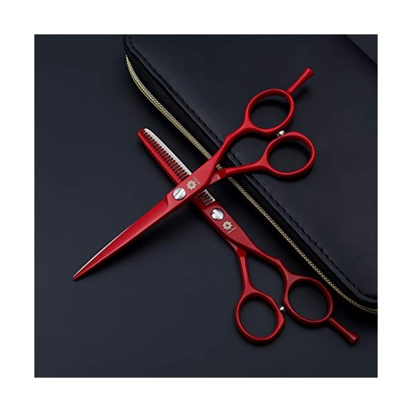 Coiffure rouge professionnel Ciseaux personnalité 6.0 pouces Droitière Set 440C premium Barber Scissor Texture Dilution Cisea