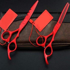 Tondeuse à Cheveux Barber & Usage Personnel Ciseaux de Coupe de Cheveux Rouges et Ciseaux de texturation Amincissants de Salo...