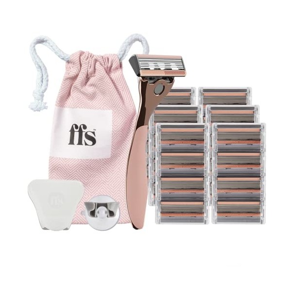FFS Beauty Rose Kit de rasage pour femme de 9 à 12 mois – Poignée de rasoir rose de qualité supérieure, 24 cartouches SmoothG