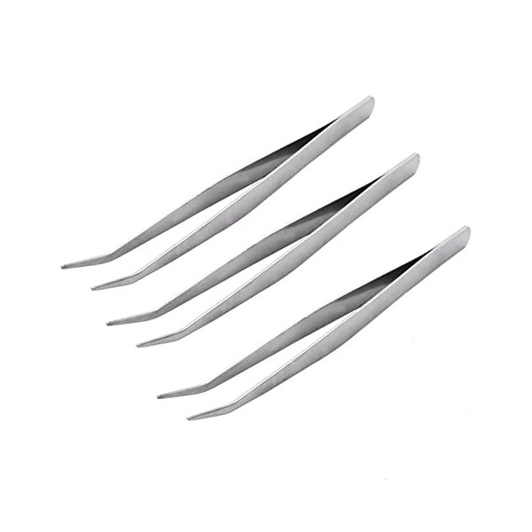 VANGLI Tweezers Long silver curved pointed forceps hand tools