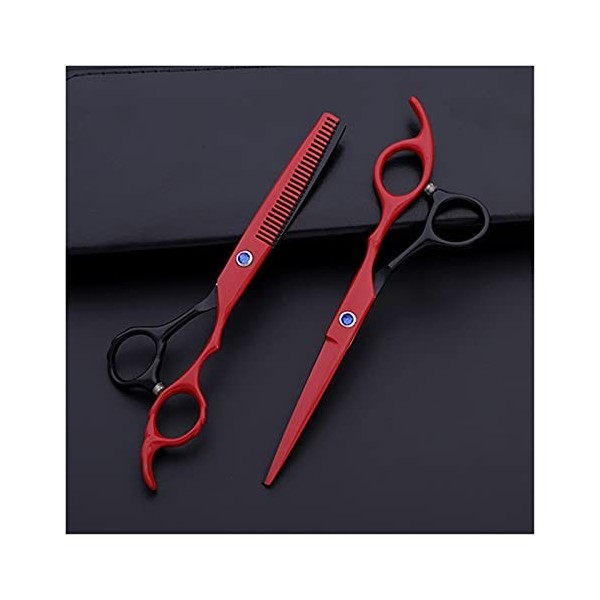 Tondeuse à cheveux rouge et noir avec manche en fleur de 6 pouces, coupe de cheveux, ciseaux amincissants, ciseaux de coiffeu