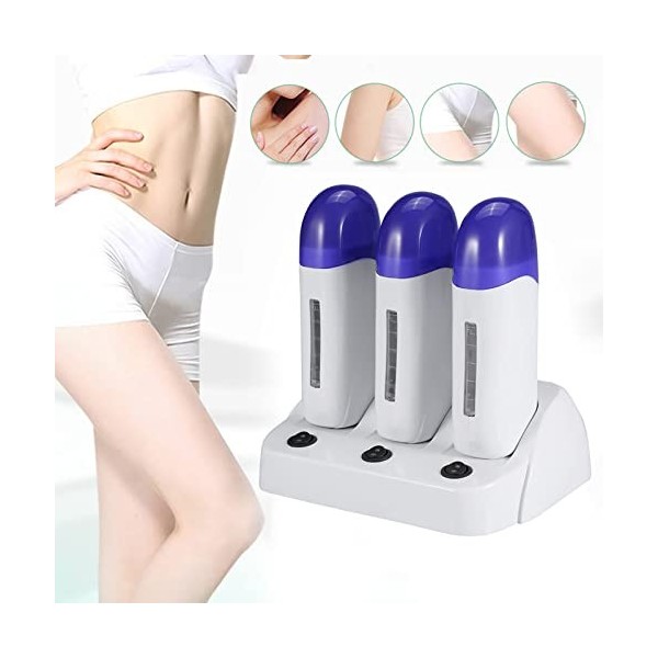 3 Pcs Chauffe Cire Roll On, Appareil De Dépilage De Poils Pour Femme Ou Homme Pour Dépilatoire Des Rouleaux Dépilatoires Et À