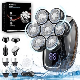 Rasoir Electriques Hommes, 5 en 1 Rasoir Crane à Tête Chauve Rotatives USB Rechargeable, Ensemble de Rasoir Chauve Imperméabl