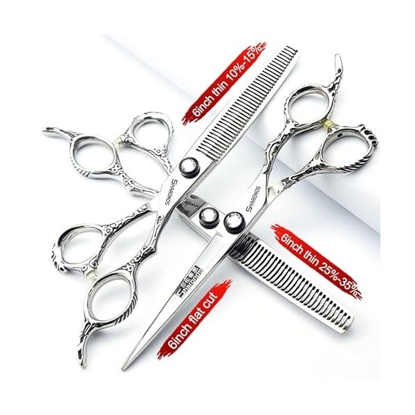 Ciseaux de coiffeur 440 C de 6/6,5/7 pouces - Haute dureté - Motif fin professionnel - Pour salon de coiffure - Outil de coup