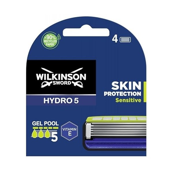 Wilkinson - 4 recharges de lames Hydro 5 Skin Protection pour un rasage doux et agréable - Sensible et convaincant - Pour hom