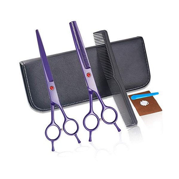 Kit de ciseaux de coupe de cheveux 7,0 pouces violet professionnel en acier inoxydable de coiffureciseaux de coupe de cheveux