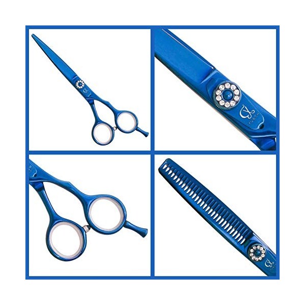 Kit de ciseaux de coupe de cheveux 5,5 pouces bleu et noir Barberciseaux de coupe de cheveux professionnels en acier inoxydab