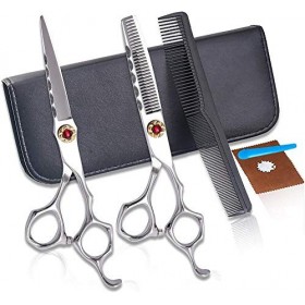 Kit de ciseaux de coupe de cheveux Ciseaux de coiffure de 6 pouces Ciseaux à dents plates Bangs Ciseaux Ciseaux à éclaircir E