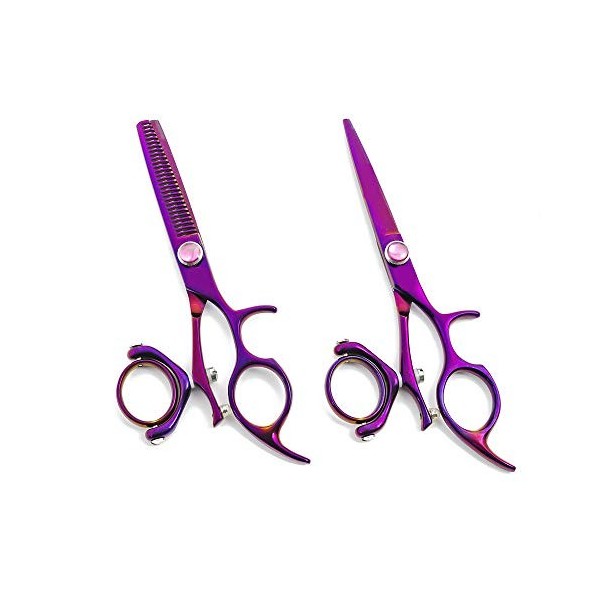 5,5 Pouces Violet Rotatif Poignée Cheveux Ciseaux Professionnel Coiffure Ciseaux Coupe De Cheveux Amincissement Ciseaux Set,V