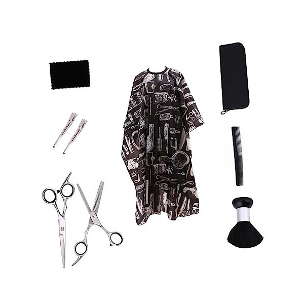 minkissy 3 Ensembles Kit De Ciseaux De Coiffure Kit De Coiffure Noir Cape De Salon Peigne Ensemble De Ciseaux De Salon Rasoir