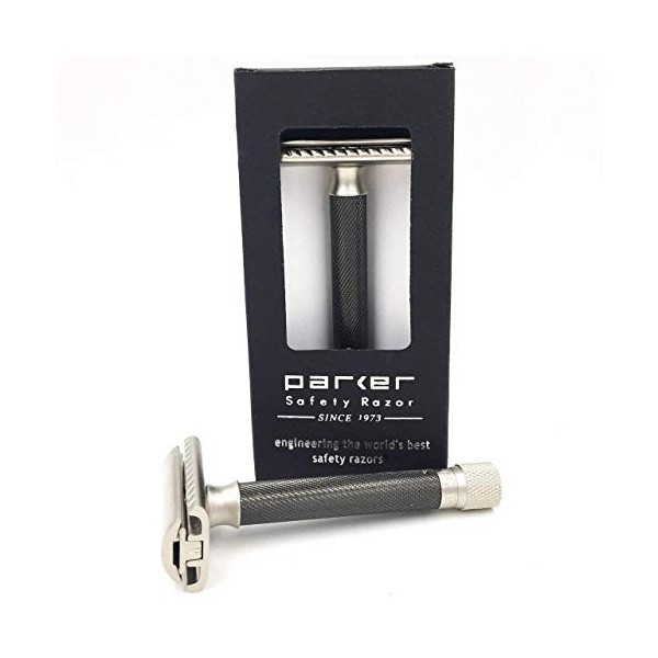 Parker Safety Razor variante réglable Rasoir de sécurité avec Mate finition chrome et électroplaqué GRAPHITE coloré poignée -