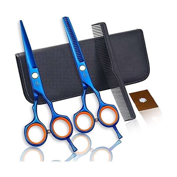 Kit de ciseaux de coupe de cheveux 5,5 pouces bleu acier inoxydable professionnel amincissant texturé ciseaux de coiffeur ens