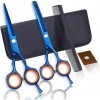 Kit de ciseaux de coupe de cheveux 5,5 pouces bleu acier inoxydable professionnel amincissant texturé ciseaux de coiffeur ens