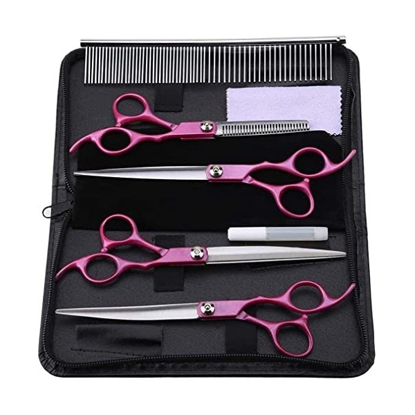 Ciseaux De Coiffure 7 Pouces 4PCS Rose Rouge Poignée Ciseaux Professionnel Pet Toilettage Coiffure Cisaillement Ciseaux Ensem