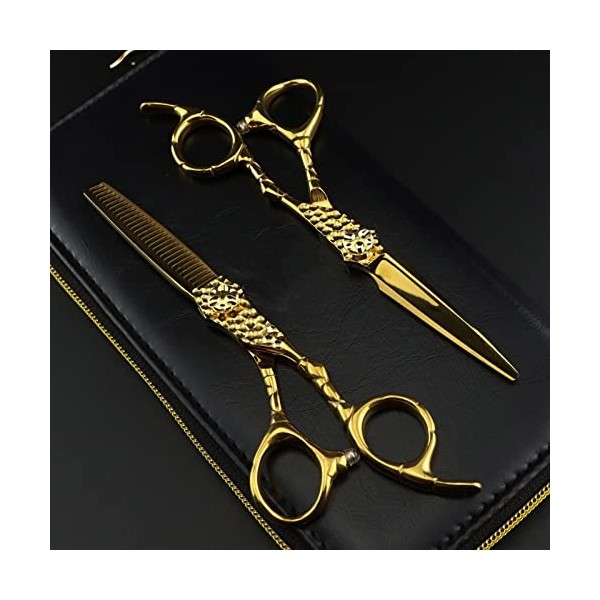 Kit de ciseaux de coupe de cheveux en acier 440c, 6 pouces, haut de gamme, coupe de cheveux dorée, ciseaux de coupe de cheveu