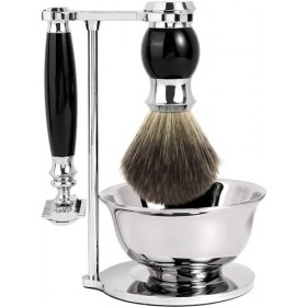 GRUTTI Ensemble de rasage 4 en 1 pour hommes, Rasoir Support Brosse + bol de rasage + rasoir de sûreté + blaireau rasage, rât