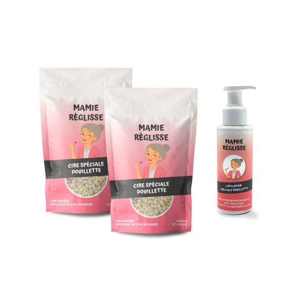 Pack Épilation Nacrée Mamie Réglisse qui ralentit la repousse du poil – 2 Sachet de Cire Épilation qui ralentit la repousse d