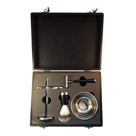 Mans beard - Coffret Rasage haut de gamme avec Rasoir de sécurité , blaireau , bol , et support dans coffret bois
