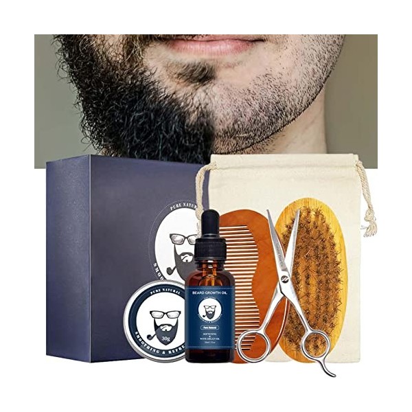 Eayoly 5 Pcs SoinBarbe | Ciseaux à Huile Barbe Portables avec Sac Rangement,Kit toilettage pour Barbe Masculine - Cadeaux pou