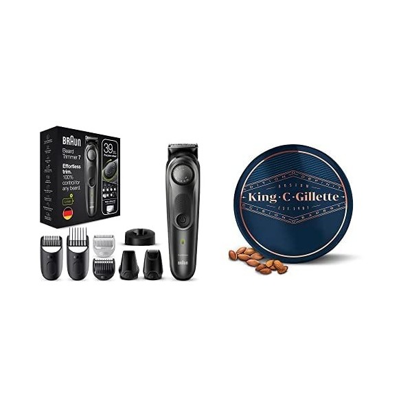 Braun 7 BT7350 Tondeuse À Barbe Pour Homme, Tondeuse Pour Visage avec King C. Gillette Baume Barbe Homme 100ml