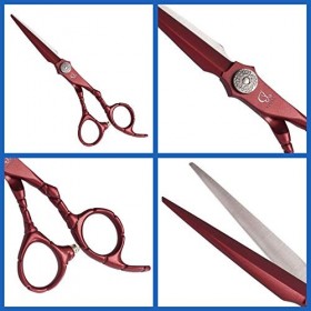 WYGC Coiffure Professionnelle 6,0 Pouces Rouge Ciseaux De Coiffeur en Acier Inoxydable, Ciseaux à Dents Coupées à Plat, Coupe