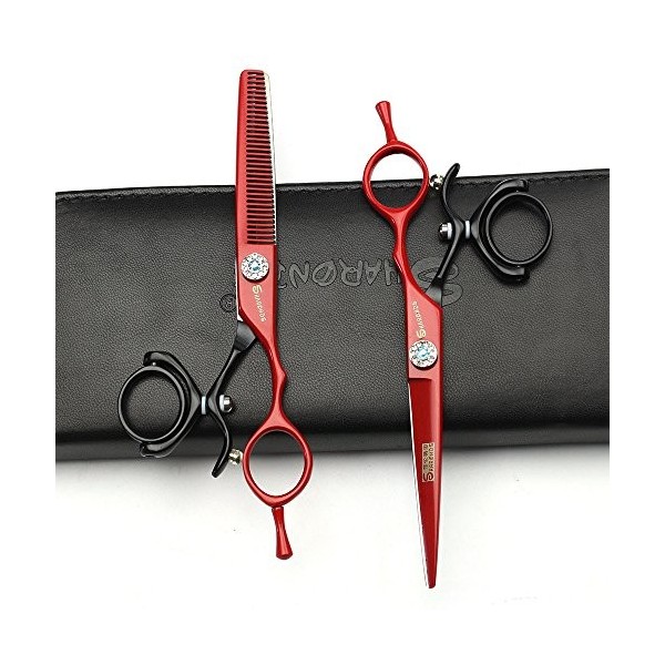 Ciseaux de coiffure en noir et rouge 6 pouces rotatifs 440C cheveux coiffés et cisailles fines scissors set 