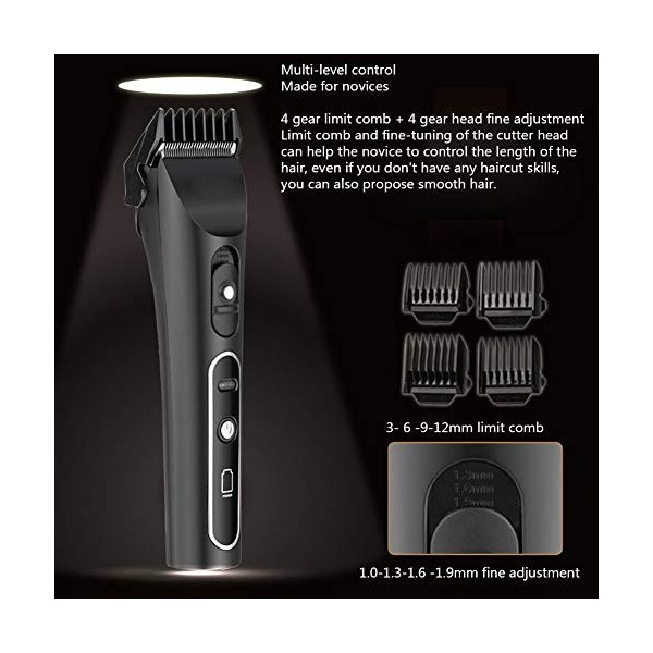 Gaone Tondeuses À Cheveux Electrique, Rechargeable Hair Clipper for Men Fonctionnement sans Fil/Filaire Comprend 4 Peignes To