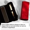 Rubis Pince à épiler or - Pinces à sourcils obliques en cuir rouge - Avec miroir cosmétique petit pour le sac à main - Pointe