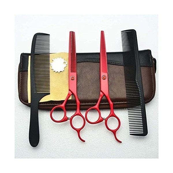 Ciseaux de coiffeur Ensemble de ciseaux de coiffure professionnels 5,5 pouces Ciseaux de coupe de cheveux Combinaison Rouge V
