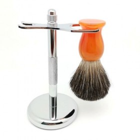 NSNT Exquis Supports de Brosse de Rasoir pour Hommes, Ensemble de Support de Brosse de Rasage de Cheveux de Blaireau Noir de 