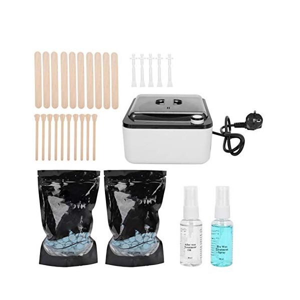 KIT d’Epilation à la Cire, Perles de Cire Huile Post Epilation Chauffe Cire avec 200g de Cire Épilation Perles sans Bande pou