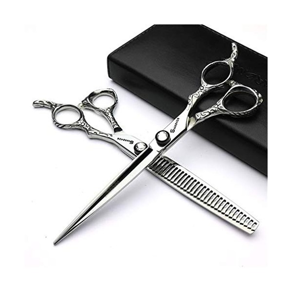 HIJIN Barber Coiffure Ciseaux Set, 7.0 Pouces Haircut Plat Et Dilution Ciseaux, Ciseaux pour Cheveux Cheveux Salon, Salon De 