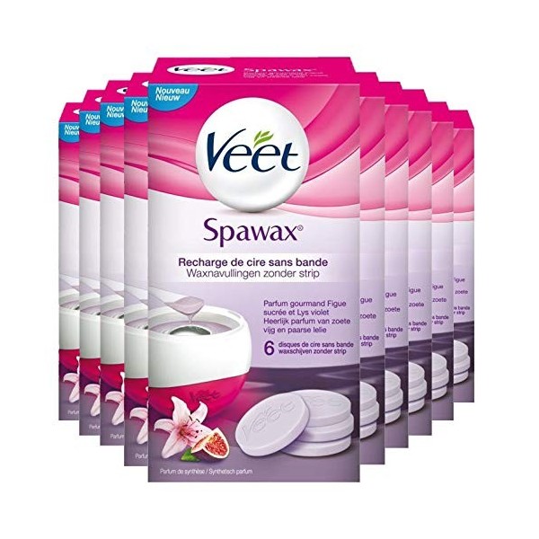 Veet Spawax Recharges de Cire Epilation sans Bandes - Jambes, Maillot, Aisselles, Bras - Figue Sucrée et Lys Violet 60 Disqu