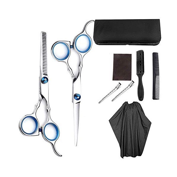 9pcs ensemble de ciseaux de coupe de cheveux, kit de ciseaux de coiffure en acier inoxydable professionnel avec ciseaux de co