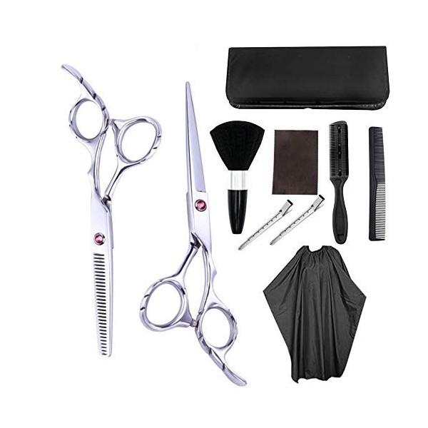 10 pièces Kit de ciseaux de coiffure professionnels ciseaux de coupe de cheveux ciseaux de cheveux peigne à queue Cape de che