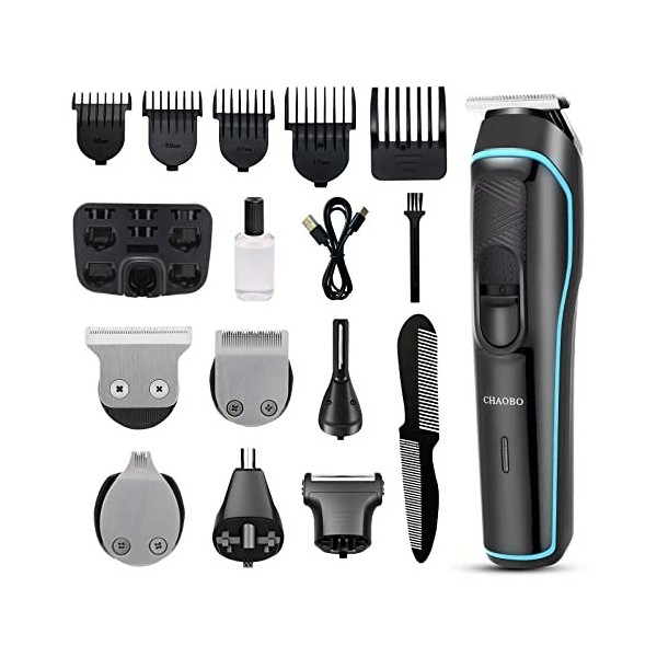 Tondeuse électrique à barbe pour homme - Kit de toilettage sans fil - Tondeuse à cheveux pour le nez et le visage - Tondeuse 