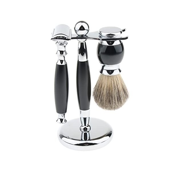 Portatif Support De Brosse De Rasoir pour Hommes, Kit De Blaireau De Barbe Noire 3 en 1, Outil De Support De Rasoir De Toilet