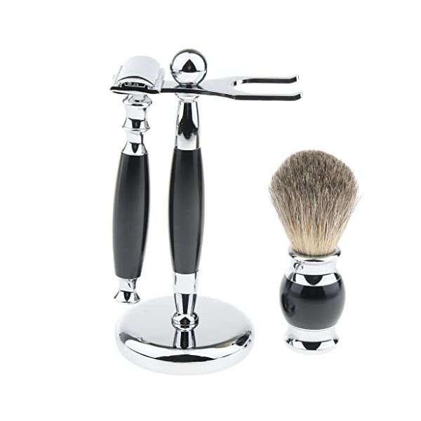 Portatif Support De Brosse De Rasoir pour Hommes, Kit De Blaireau De Barbe Noire 3 en 1, Outil De Support De Rasoir De Toilet