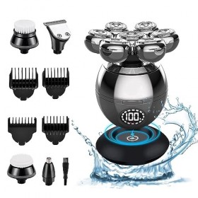 Rasoir Electriques Hommes, 6 in 1 Rasoirs à Têtes Rotatives, 7D Tondeuse Cheveux Hommes, Rasoir Electriques avec base de char
