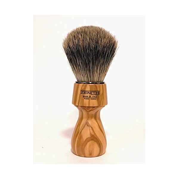 Zenith Blaireau de rasage Barber avec poils de blaireau 100 % authentiques – Best Badger – Manche en bois dolivier – Fabriqu