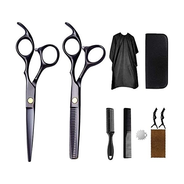 Kit de ciseaux de coupe de cheveux 10 pièces, ensemble de ciseaux de coupe de cheveux professionnels avec ciseaux amincissant