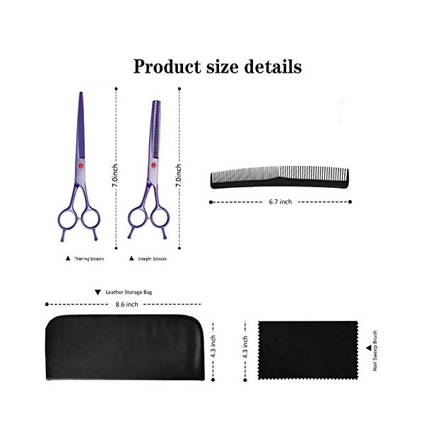 RIJPEX Kit de ciseaux de coupe de cheveux 17,8 cm Violet Professionnel en acier inoxydable Ciseaux de coiffure Set Ciseaux à 