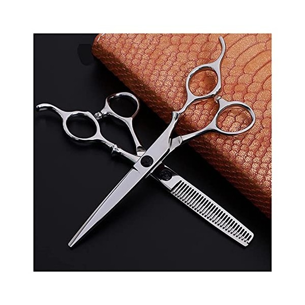 Ciseaux de coupe de cheveux Ensemble de ciseaux à dents à coupe plate, ciseaux de coiffure à poignée nouée de 6,0 pouces de h